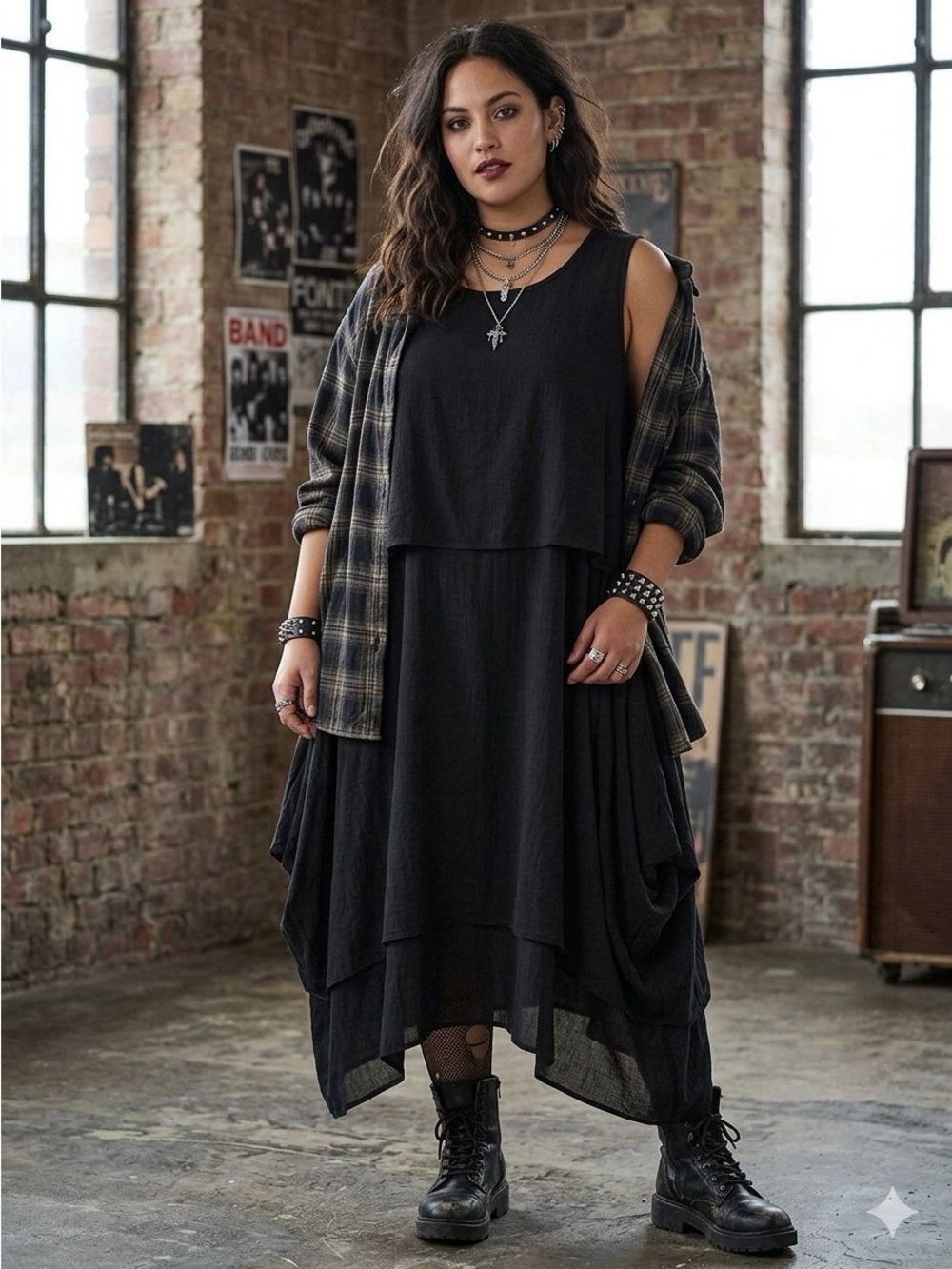 NWT Athena Marie Black Asymmetrical Layered Dress Size XL Lagenlook